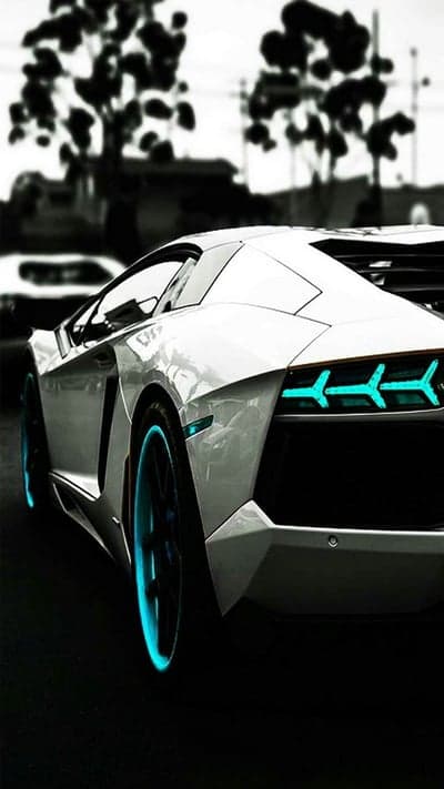 White Lamborghini Aventador with Neon Blue Accents
