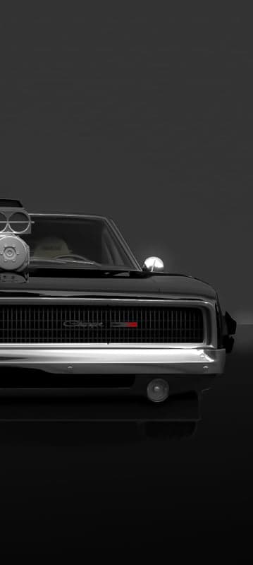 Classic Black Dodge Charger Supercharger Phone Wallpaper