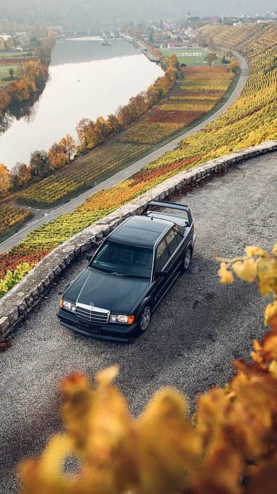 Classic Mercedes 190E W201 Autumn Road Mobile Wallpaper