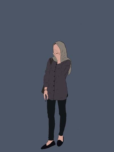 Woman in Hijab Hiding Face with Hand - Minimalist Art
