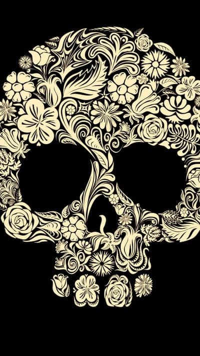 Intricate Cream Floral Skull Portrait Phone Wallpaper