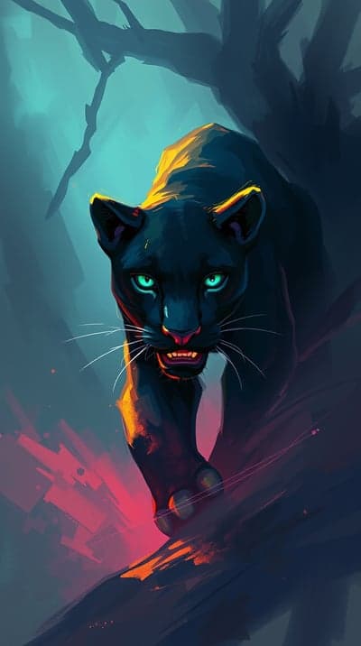 Majestic Black Panther Glowing Eyes Jungle Mobile Screen