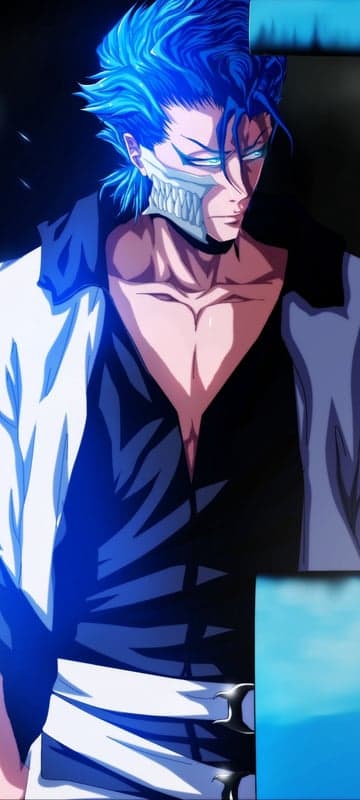 Anime character with blue hair and skeletal mask