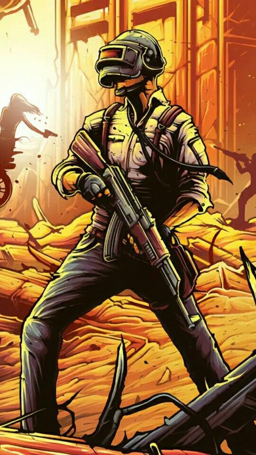 Combat soldier wearing a tactical helmet holds an assault rifle while standing in a ruined desert environment.