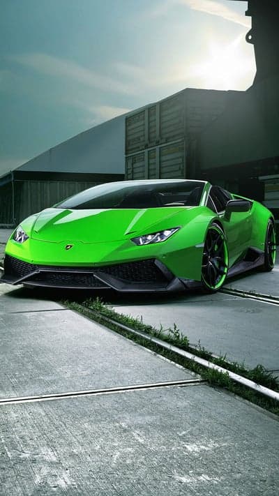 Vivid Green Lamborghini Huracan Convertible on Concrete