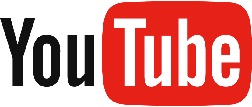 YouTube logo displays a red rounded rectangle containing a white right-pointing triangle on a clear background.