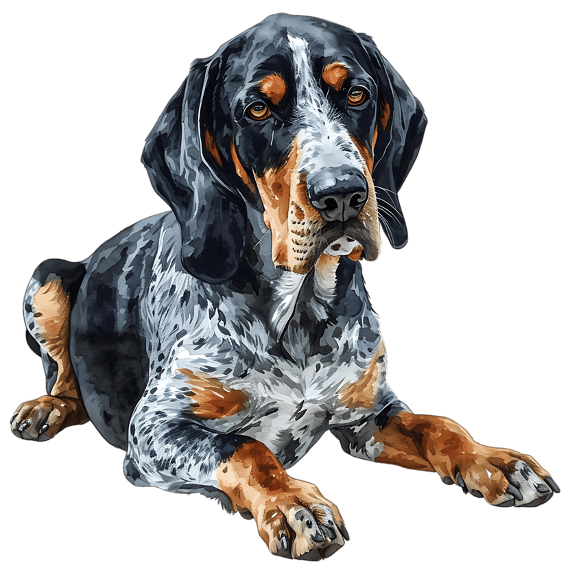 Basset Hound watercolor portrait displays drooping ears and brown fur textures against a transparent backdrop.