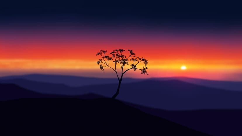 Sunset mountain peak landscape showcases orange clouds and purple atmosphere over rugged dark stone ridges.