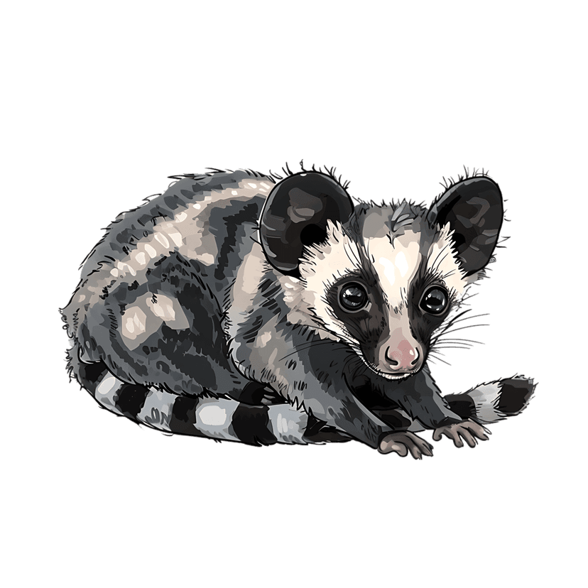 Civet cat digital painting featuring a striped tail and pointed ears resting against a black background.