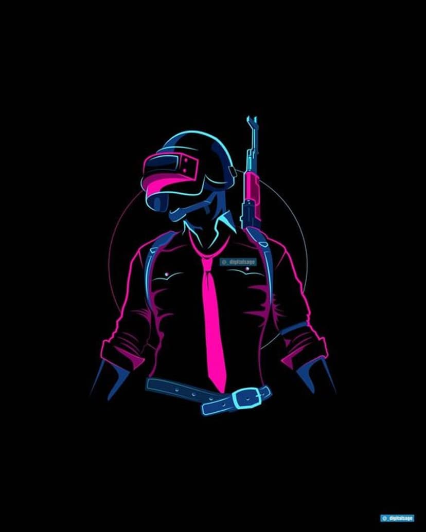 Tactical soldier in a helmet with a rifle slung over their back, featuring glowing pink and blue neon outlines.