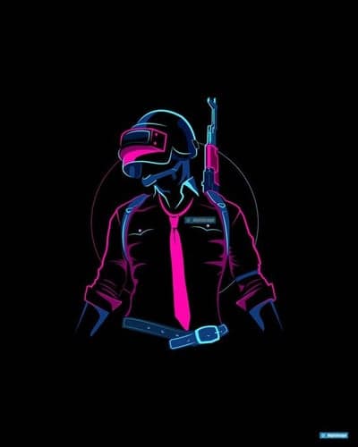 Neon PUBG Soldier Art with Rifle