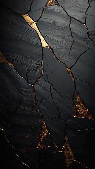 Cracked Dark Surface with Gold Veins Abstract Background