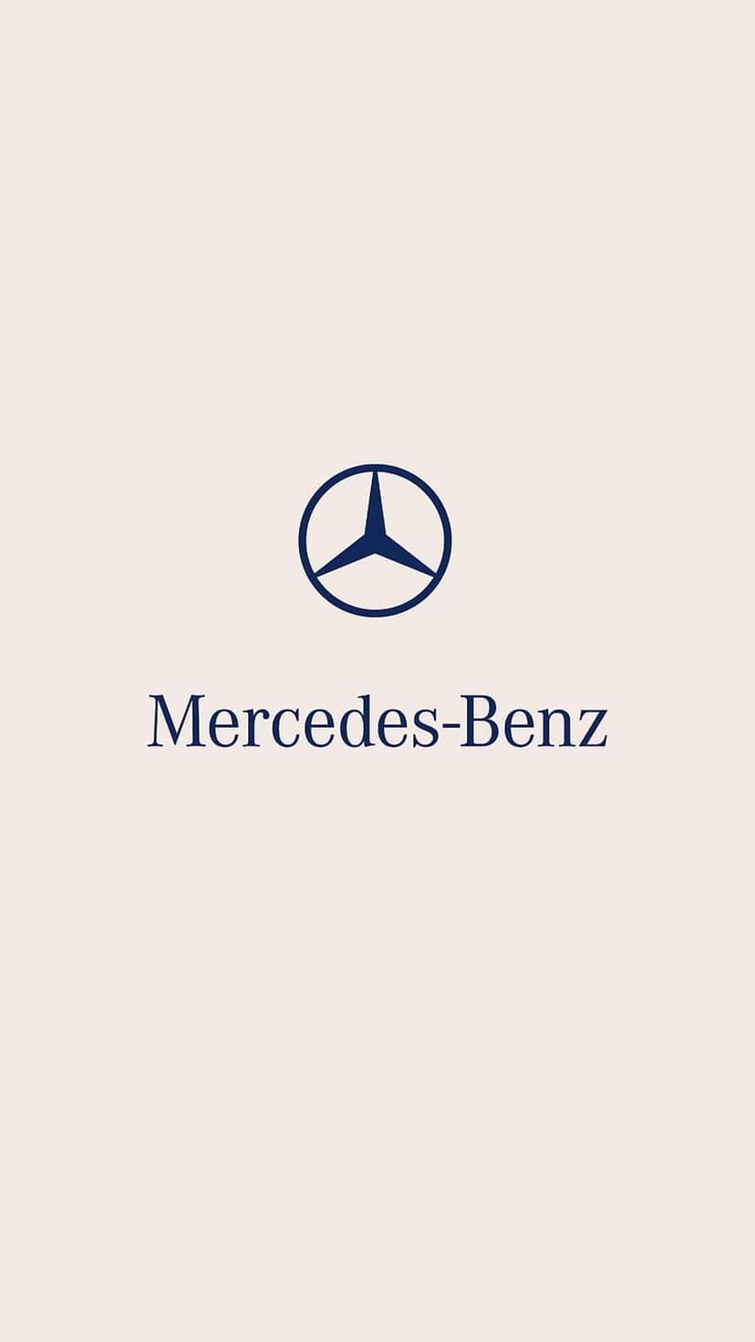 Dark blue Mercedes-Benz star logo and brand name centered on a smooth, solid cream-colored vertical surface.