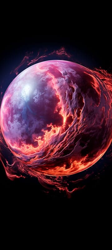 Fiery Alien Planet with Cosmic Nebula Background