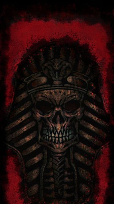 Scary Egyptian Skull Pharaoh with Red Background Art