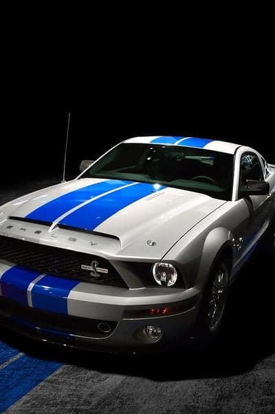 Shelby Mustang White with Blue Stripes Phone Wallpaper