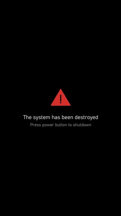 System Destroyed Error Screen with Shutdown Prompt