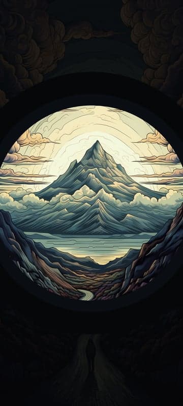 Enchanting Circular Mountain Landscape with Lone Traveler