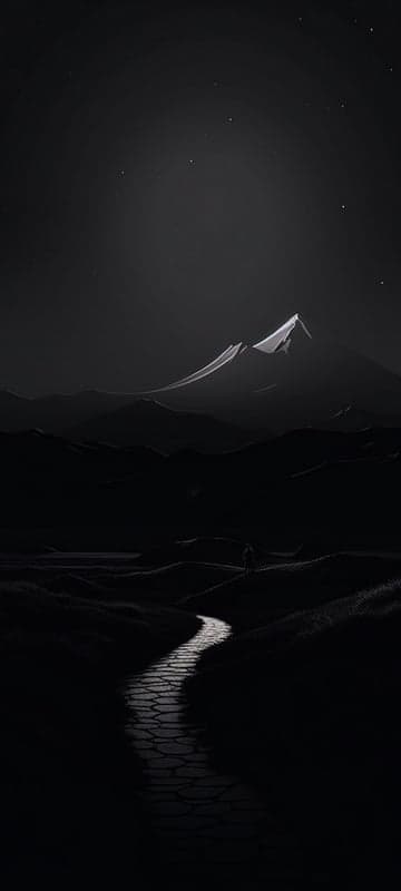 Mystical Mountain Path Under Starry Night Sky