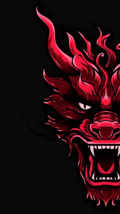 Red Dragon Head Silhouette on Black Background