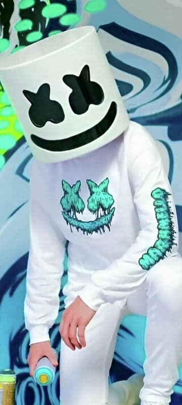 Marshmello in White Outfit with Teal Drip Design