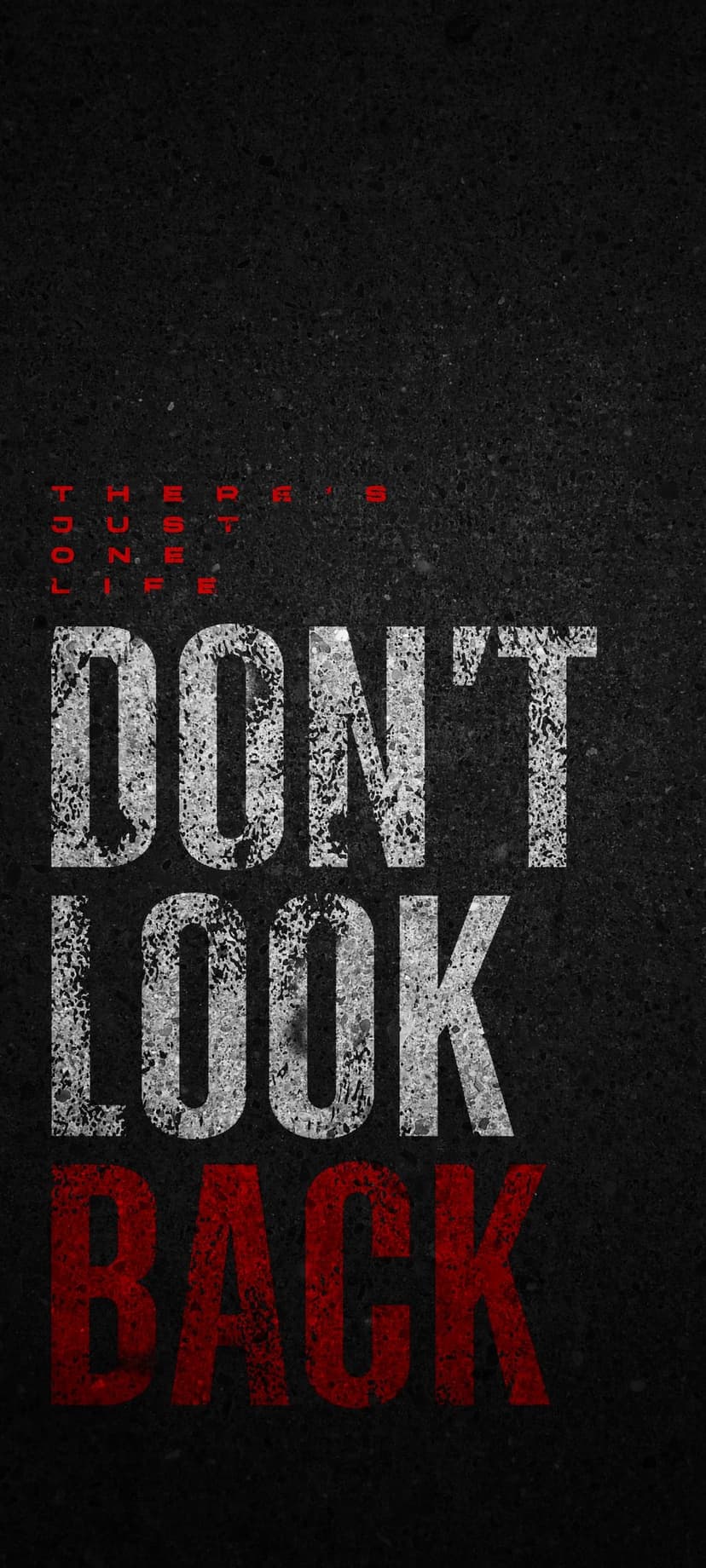 Distressed white and red typography reads Don't Look Back against a dark, textured vertical background.