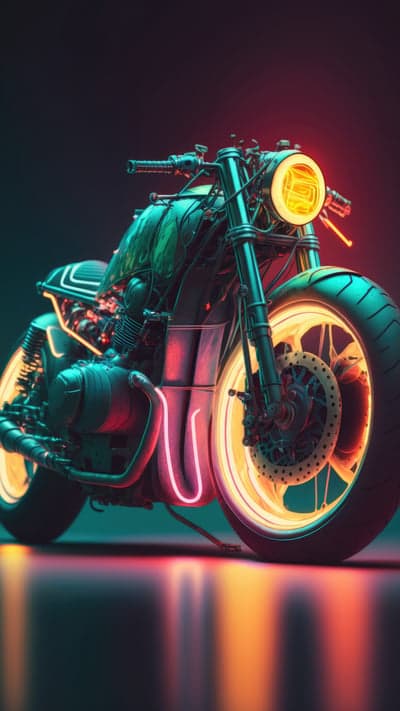 Cyberpunk Cafe Racer Motorcycle Neon Lights