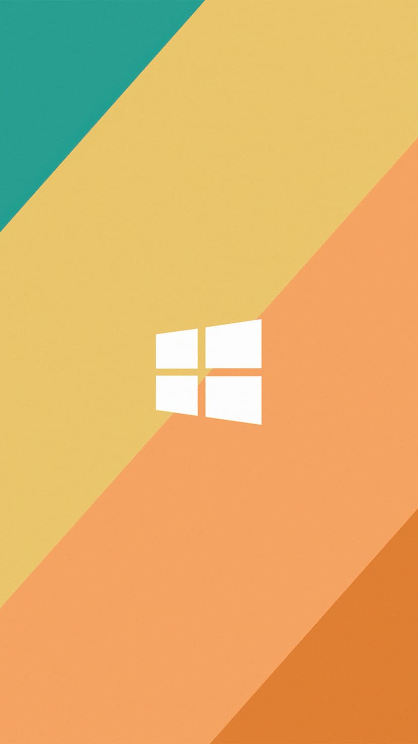 White Windows logo centered over a background of diagonal geometric sections in teal, yellow, and orange hues.