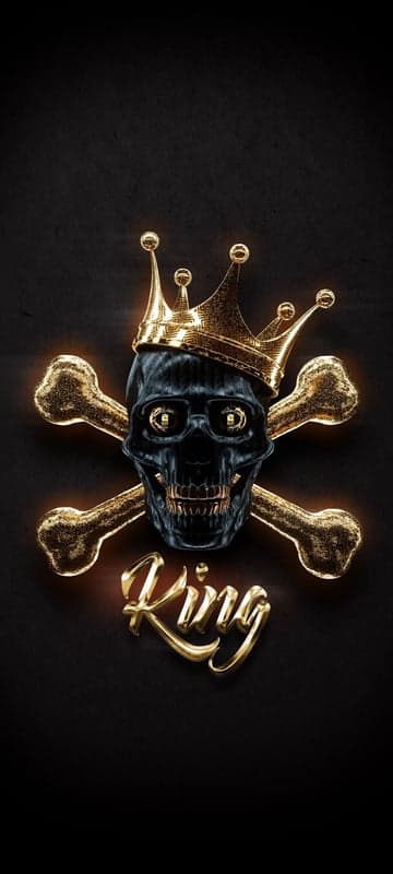 Golden King Skull with Crossed Bones and Crown