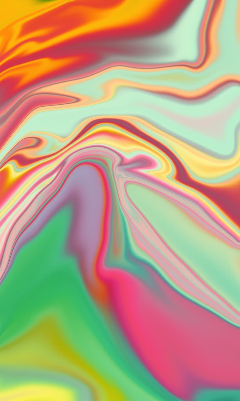 Neon pink and green fluid swirls intertwine in a marble-like pattern with glowing yellow and purple highlights.