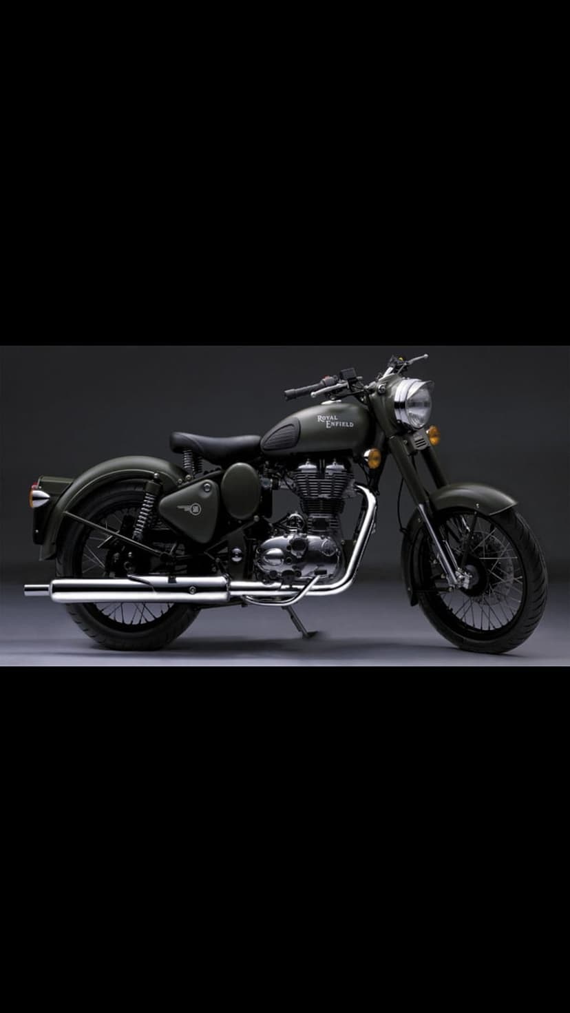 Dark green Royal Enfield Classic 350 motorcycle in side profile against a dark grey studio background.