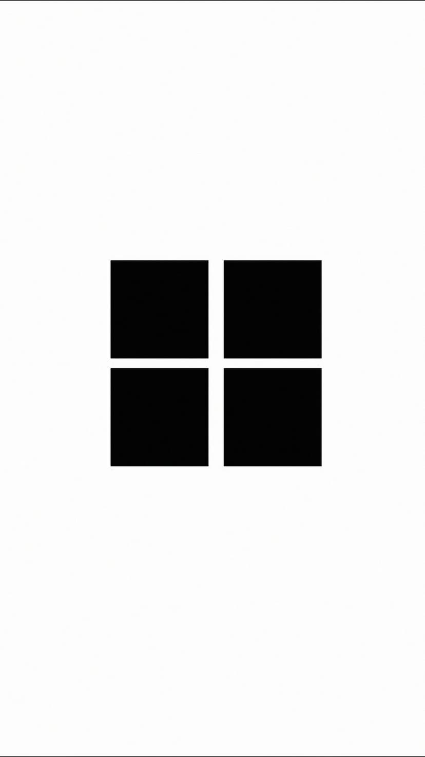 Microsoft Windows logo composed of four black squares on a white background for a minimalist mobile screen.
