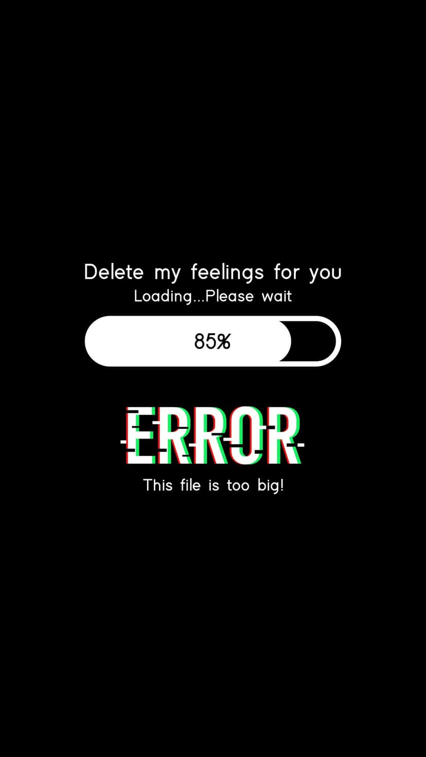 Loading bar stalled at eighty-five percent above a red glitch error message on a dark vertical background.