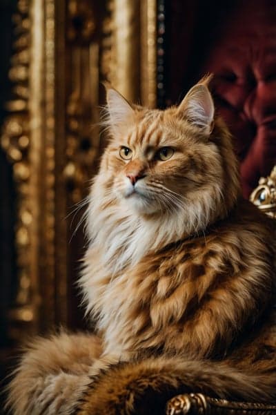 Majestic orange Maine Coon cat in opulent setting