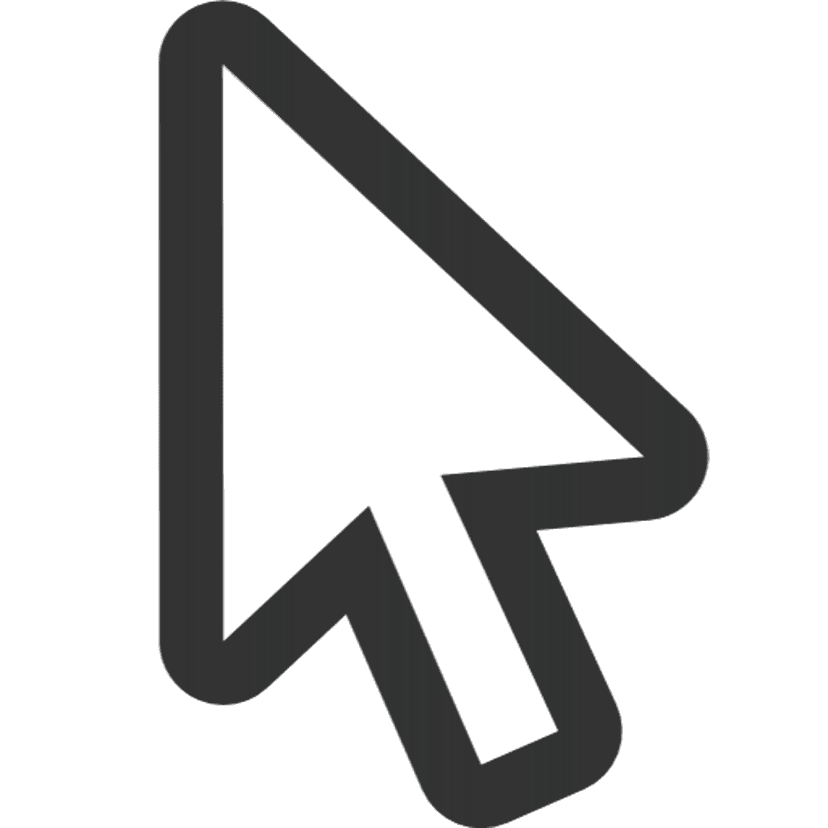 Mouse cursor arrow icon featuring a solid white interior with a thick black border on a transparent background.