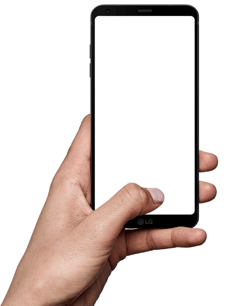 LG G6 and iPhone smartphones are held vertically against a transparent background showing black glass screens.