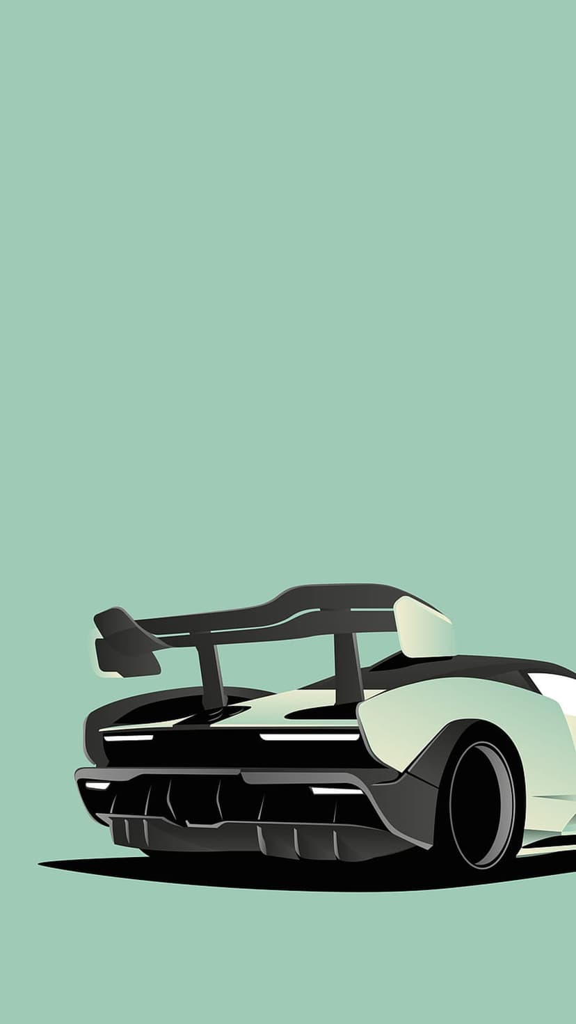 White sports car rear with a large racing wing and sharp diffuser against a solid muted teal background.