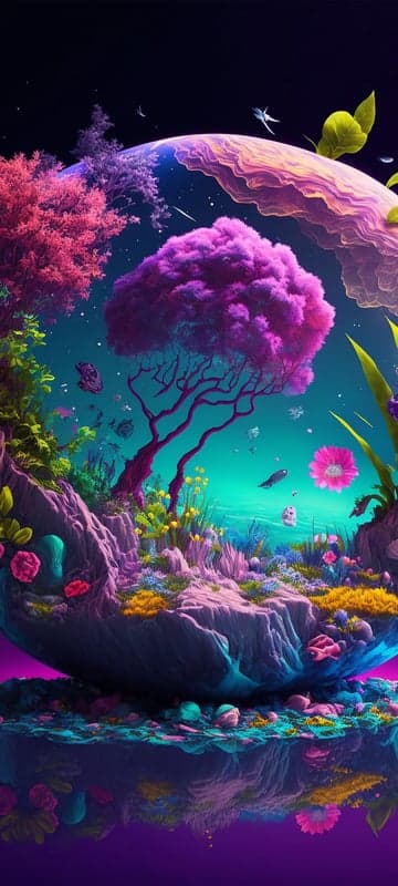 Vibrant Dreamscape Planet with Bioluminescent Flora
