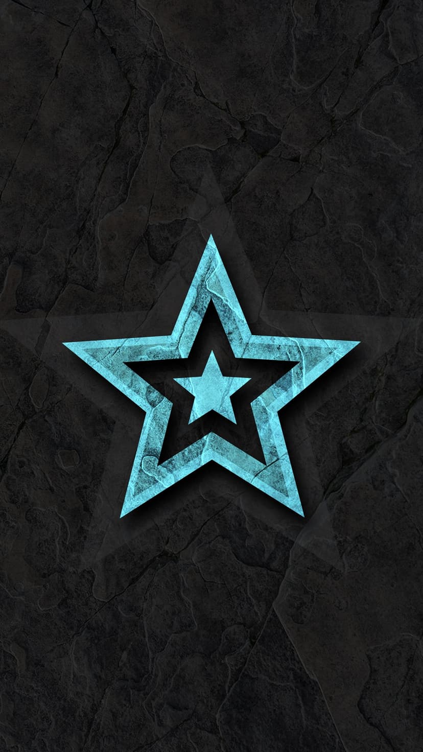 Luminous aqua star outline with a smaller inner star centered on a dark cracked slate background texture.