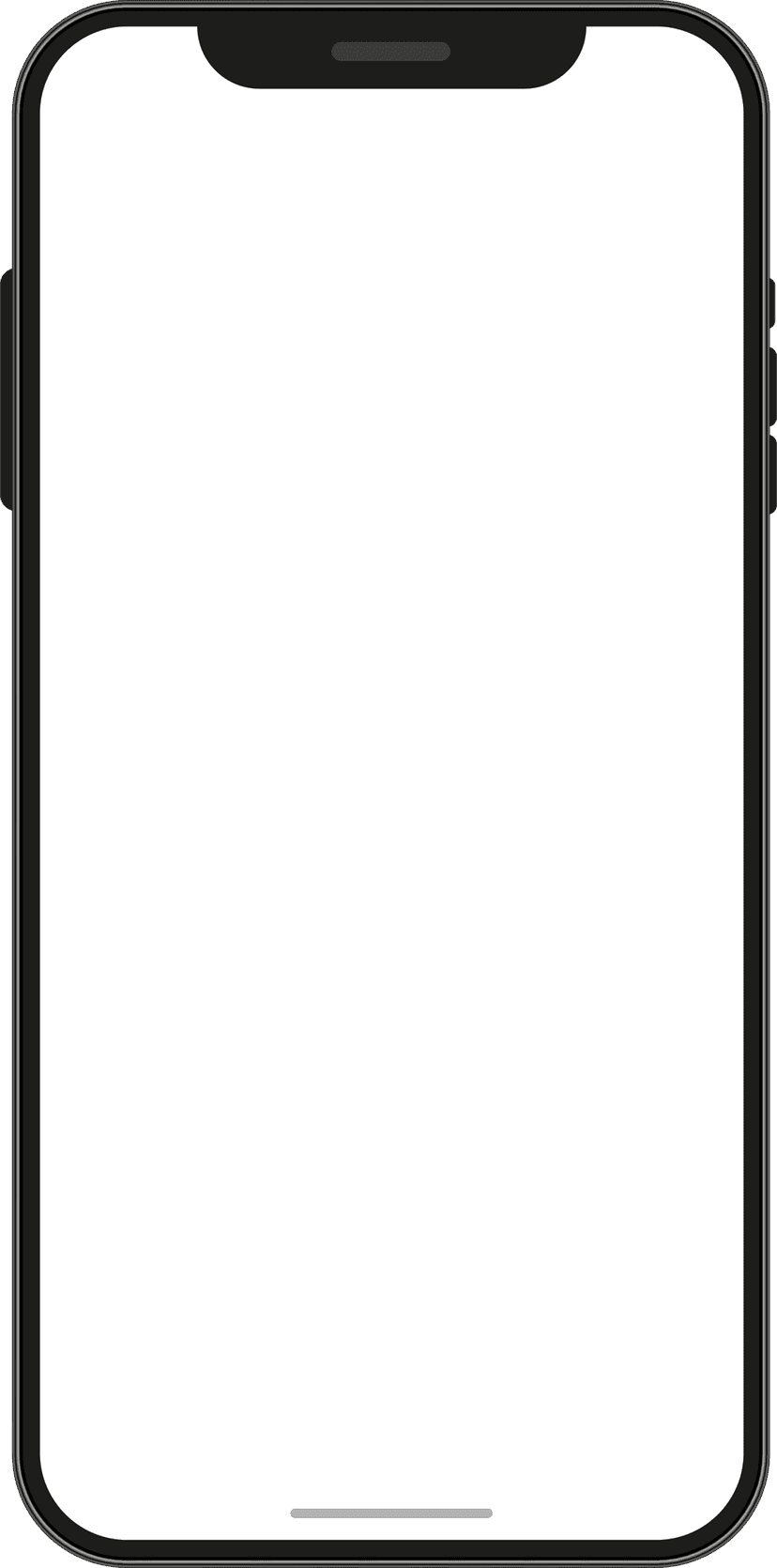 iPhone smartphone mockup displays a black device frame with dynamic island and notch sensors on a blank area.