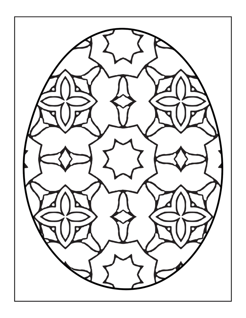 Symmetrical black floral mandala featuring eight-pointed star center surrounded by intricate line art petals.