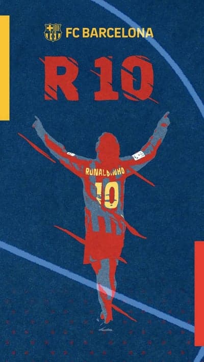 A graphic design tribute to Ronaldinho in a Barcelona jersey