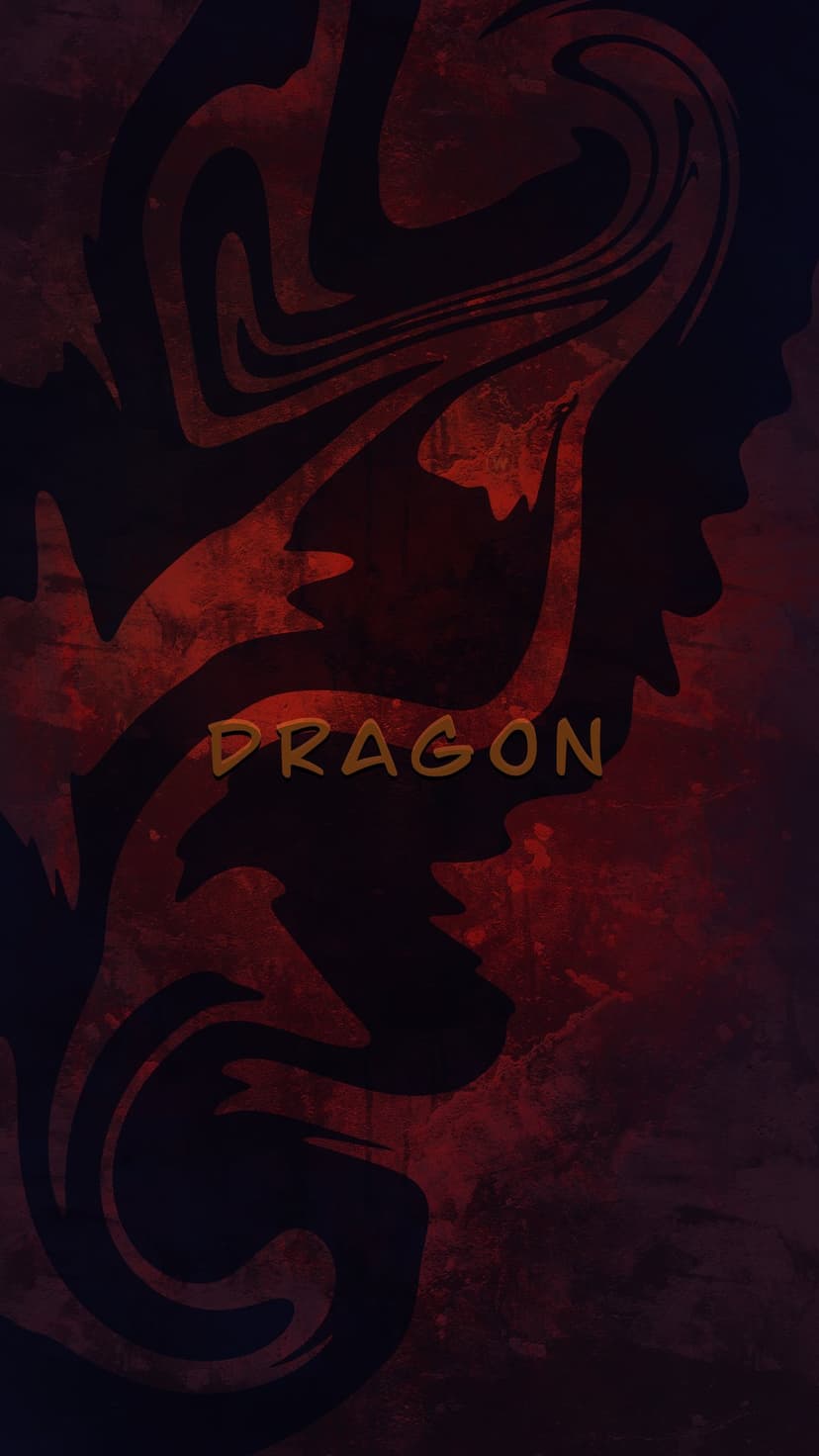 Dragon silhouette with golden text over a swirling red and black textured background for vertical mobile screens.