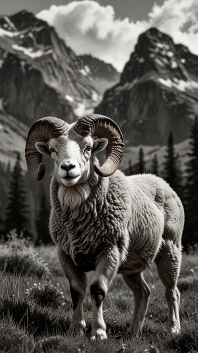 Monochrome Bighorn Ram Mountain Peaks Phone Wallpaper