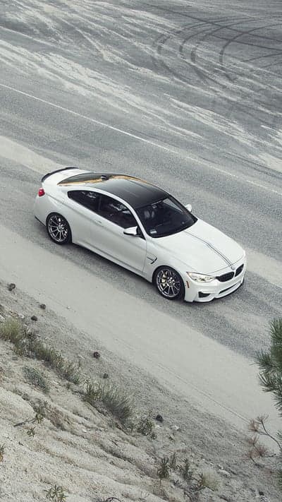 White BMW M4 Racing Stripe Vertical Smartphone Wallpaper