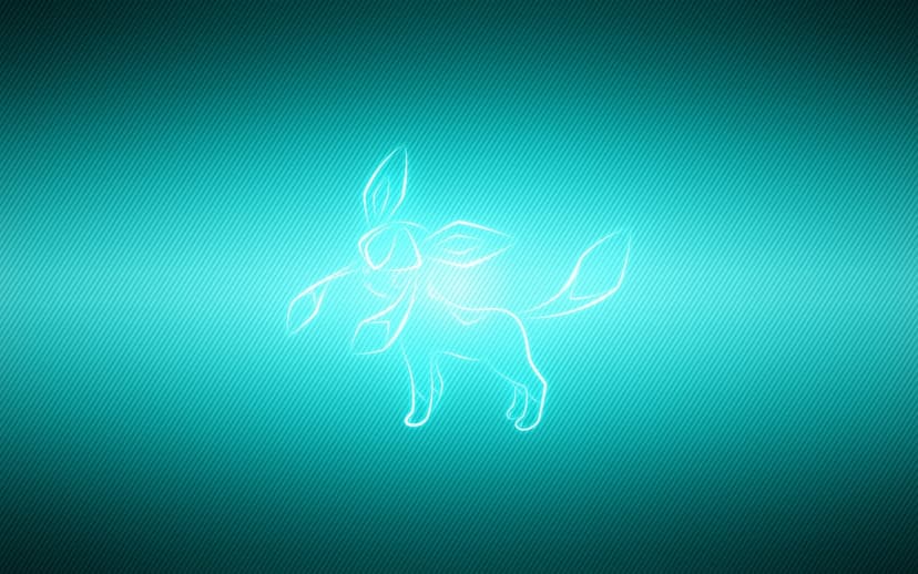 Glowing white Glaceon line art centered on a textured teal background with a soft central light source.