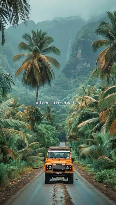 Adventure Awaits Tropical Jungle Orange 4x4 Mobile Wallpaper