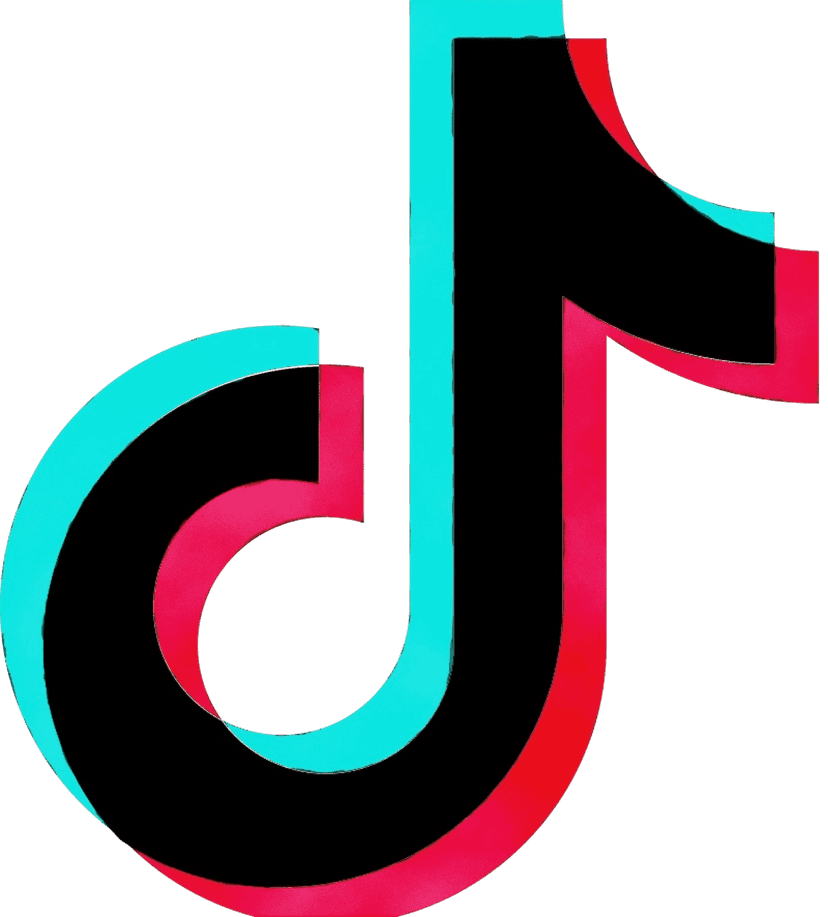 TikTok logo music note glyph featuring cyan and red color offset effect on a transparent background.