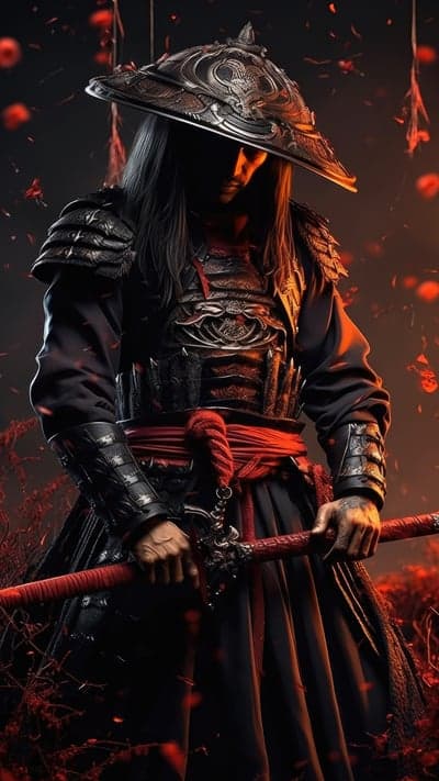 Dark Samurai Warrior with Crimson Katana Phone Backdrop