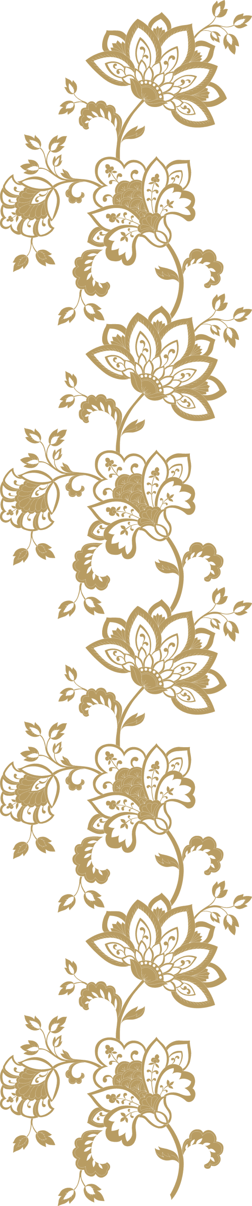 Euclidean gold floral pattern features metallic geometric lines and colorful blue, yellow, and purple flower petals.